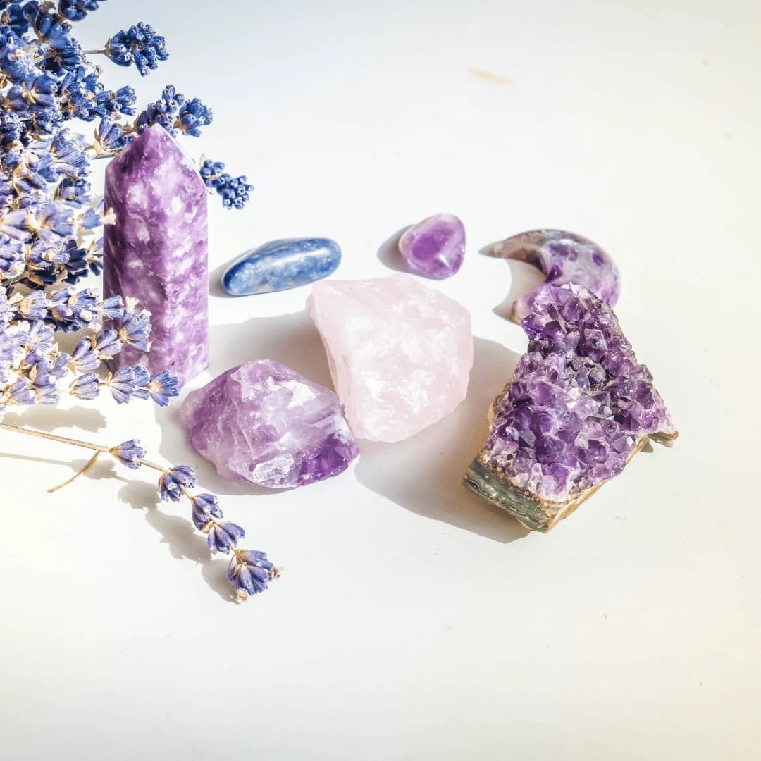 Crystal pairings arranged for grounding, focus, and calm