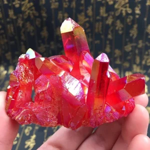 Radiant Red Titanium Rainbow Aura Crystal Cluster - Unique Natural Decoration for Office & Home, Perfect for Halloween & Christmas Gifts