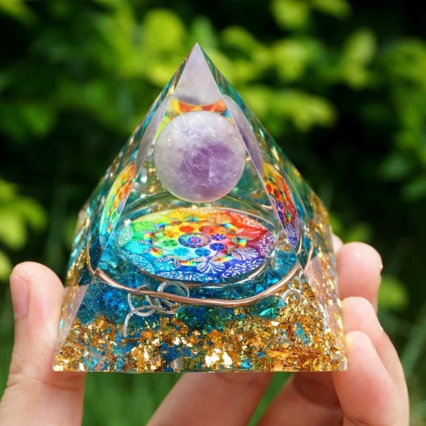 Orgone Energy Pyramid – Amethyst & Peridot Crystal Chakra Generator for Healing, Meditation & Abundance - Image 7