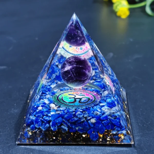 Orgone Energy Pyramid – Amethyst & Peridot Crystal Chakra Generator for Healing, Meditation & Abundance - Image 16