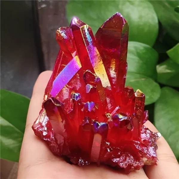 Radiant Red Titanium Rainbow Aura Crystal Cluster - Unique Natural Decoration for Office & Home, Perfect for Halloween & Christmas Gifts - Image 2
