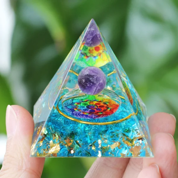 Orgone Energy Pyramid – Amethyst & Peridot Crystal Chakra Generator for Healing, Meditation & Abundance - Image 9