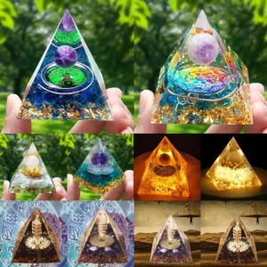 Orgone Energy Pyramid – Amethyst & Peridot Crystal Generator for Chakra Healing, Reiki & Home Décor