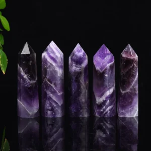 Natural Dream Amethyst Crystal Wand – Hexagonal Healing Column for Energy Focus, Meditation & Desk Décor