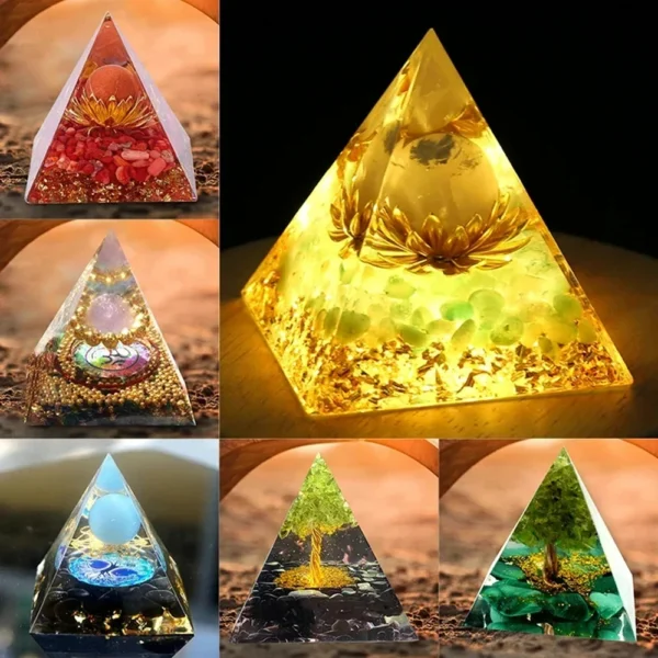 Orgone Energy Pyramid – Amethyst & Peridot Crystal Generator for Chakra Healing, Reiki & Home Décor - Image 3
