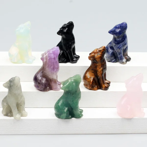 Mini Carved Crystal Wolf Figurine – 1.5" Natural Stone Totem for Chakra Healing, Home Décor & Spirit Animal Energy - Image 2