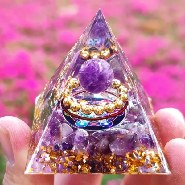 Orgone Energy Pyramid – Amethyst & Peridot Crystal Chakra Generator for Healing, Meditation & Abundance - Image 18
