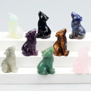 Mini Carved Crystal Wolf Figurine – 1.5" Natural Stone Totem for Chakra Healing, Home Décor & Spirit Animal Energy