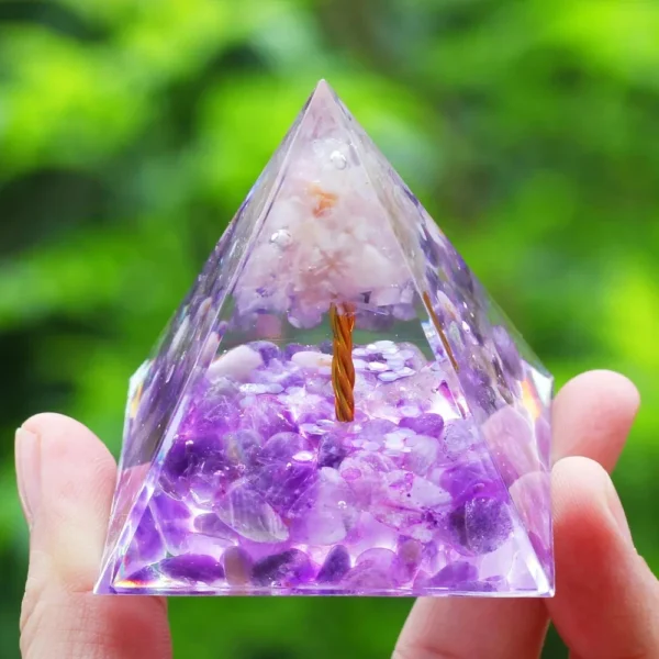 Orgone Energy Pyramid – Amethyst & Peridot Crystal Generator for Chakra Healing, Reiki & Home Décor - Image 2