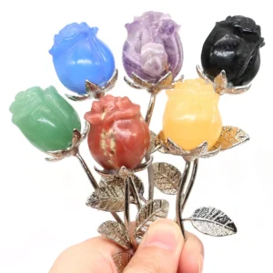 Crystal Carved Rose Flower – Natural Amethyst & Quartz Wedding Favours, Healing Décor & Romantic Gifts