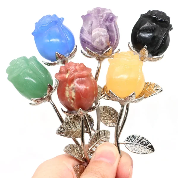 Crystal Carved Rose Flower – Natural Amethyst & Quartz Wedding Favours, Healing Décor & Romantic Gifts