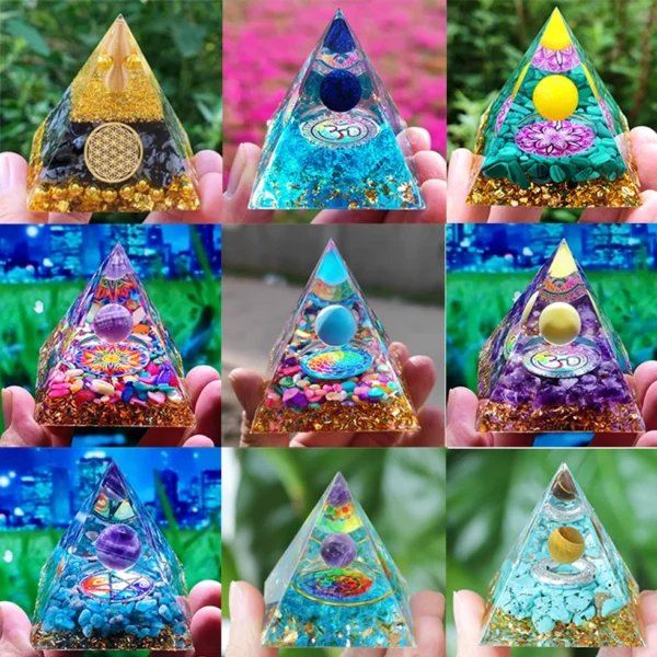 Orgone Energy Pyramid – Amethyst & Peridot Crystal Chakra Generator for Healing, Meditation & Abundance - Image 6