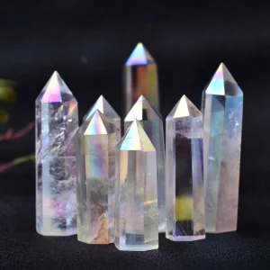 Aura Clear Quartz Crystal Point Wand for Healing & Harmony