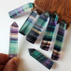 Natural Colorful Striped Fluorite Crystal Wand