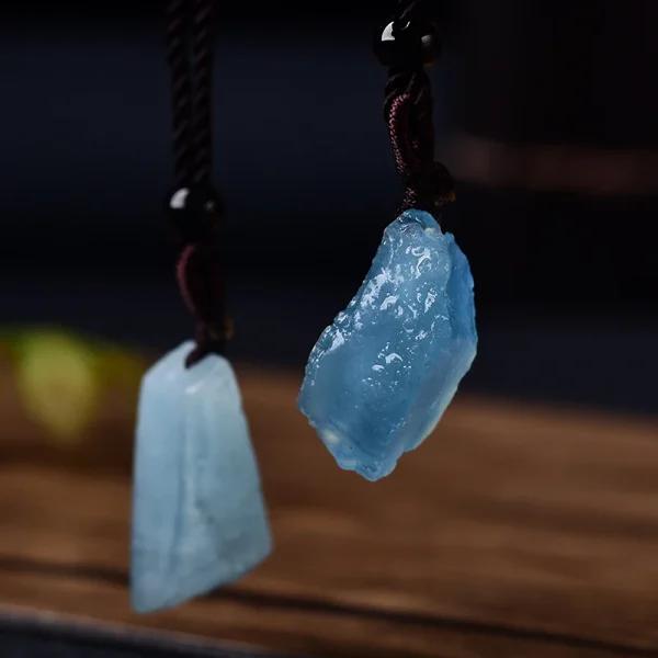 Wear the Ocean's Calm: Natural Aquamarine Raw Crystal Pendant for Men & Women - Image 4