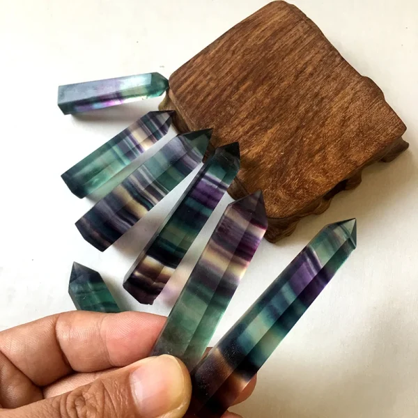 Vibrant Energy: Natural Colorful Striped Fluorite Crystal Wand for Healing & Harmony - Image 5