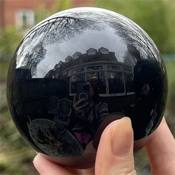 Unveil Deep Wisdom: Natural Black Obsidian Crystal Sphere for Protection & Power - Image 3