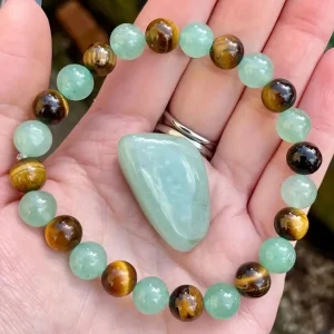 Embrace Serenity & Fortune: Natural Yellow Tiger's Eye & Green Aventurine Crystal Bracelet