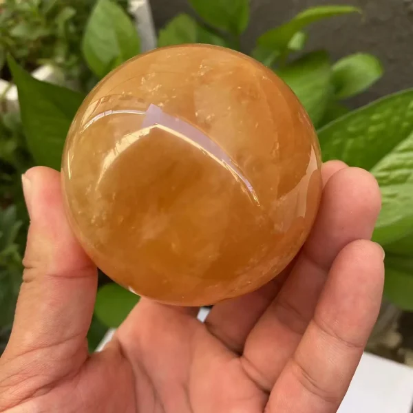 Radiate Joy & Abundance: Natural Citrine Calcite Quartz Crystal Sphere with Wood Bracket - Image 2