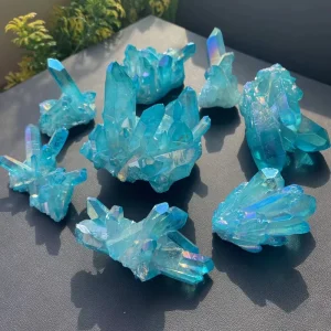 Ignite Your Aura: Dazzling Sky Blue Titanium Quartz Crystal Cluster