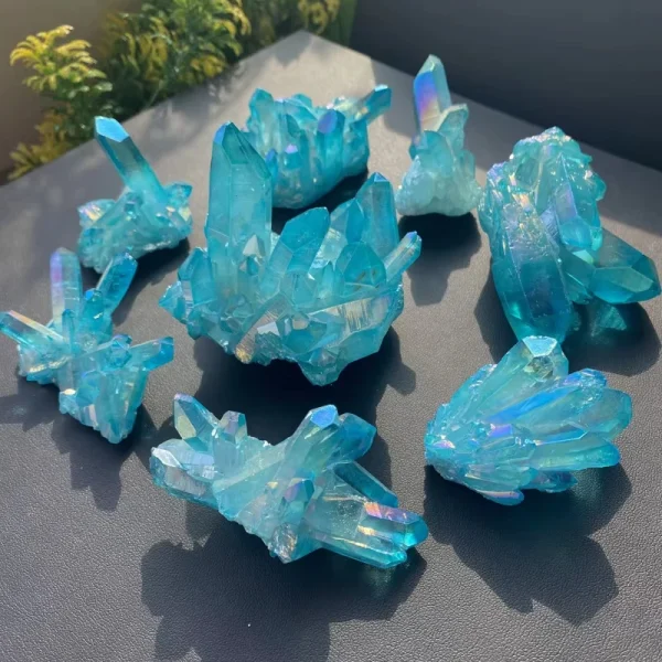 Ignite Your Aura: Dazzling Sky Blue Titanium Quartz Crystal Cluster