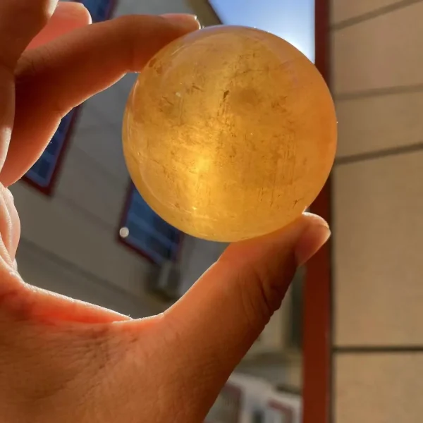 Radiate Joy & Abundance: Natural Citrine Calcite Quartz Crystal Sphere with Wood Bracket - Image 5