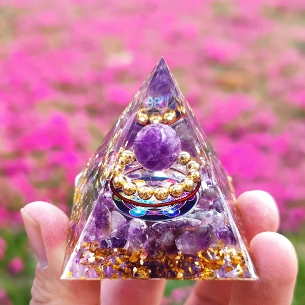 Harmonize Your Space: Amethyst Orgone Pyramid for Energy Protection & Healing - Image 2