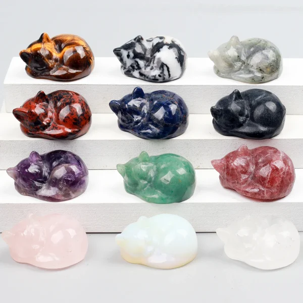Enchanting Crystal Kittens: Hand-Carved Energy for Your Home!
