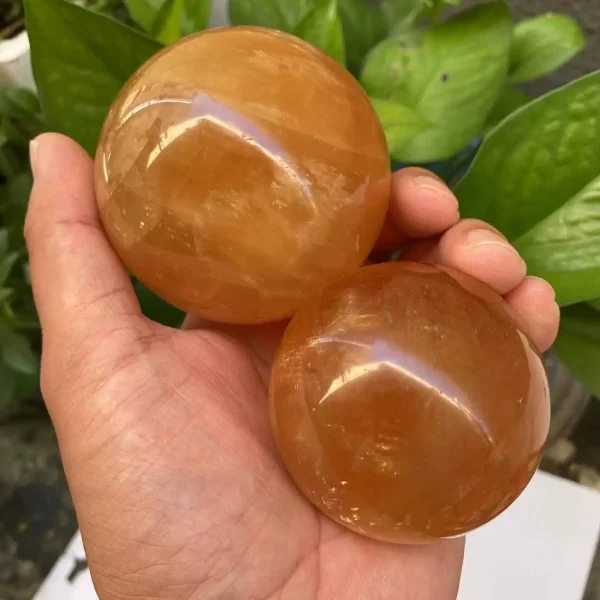 Radiate Joy & Abundance: Natural Citrine Calcite Quartz Crystal Sphere with Wood Bracket - Image 4